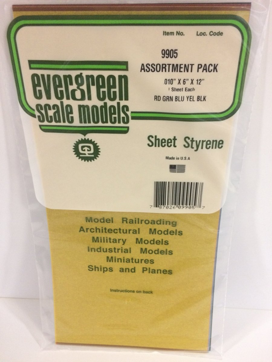 Evergreen Scale Models 9905 - .010 thick colored plastic 6" x 12" sheet assortment (5) - The Merri Artist - merriartist.com