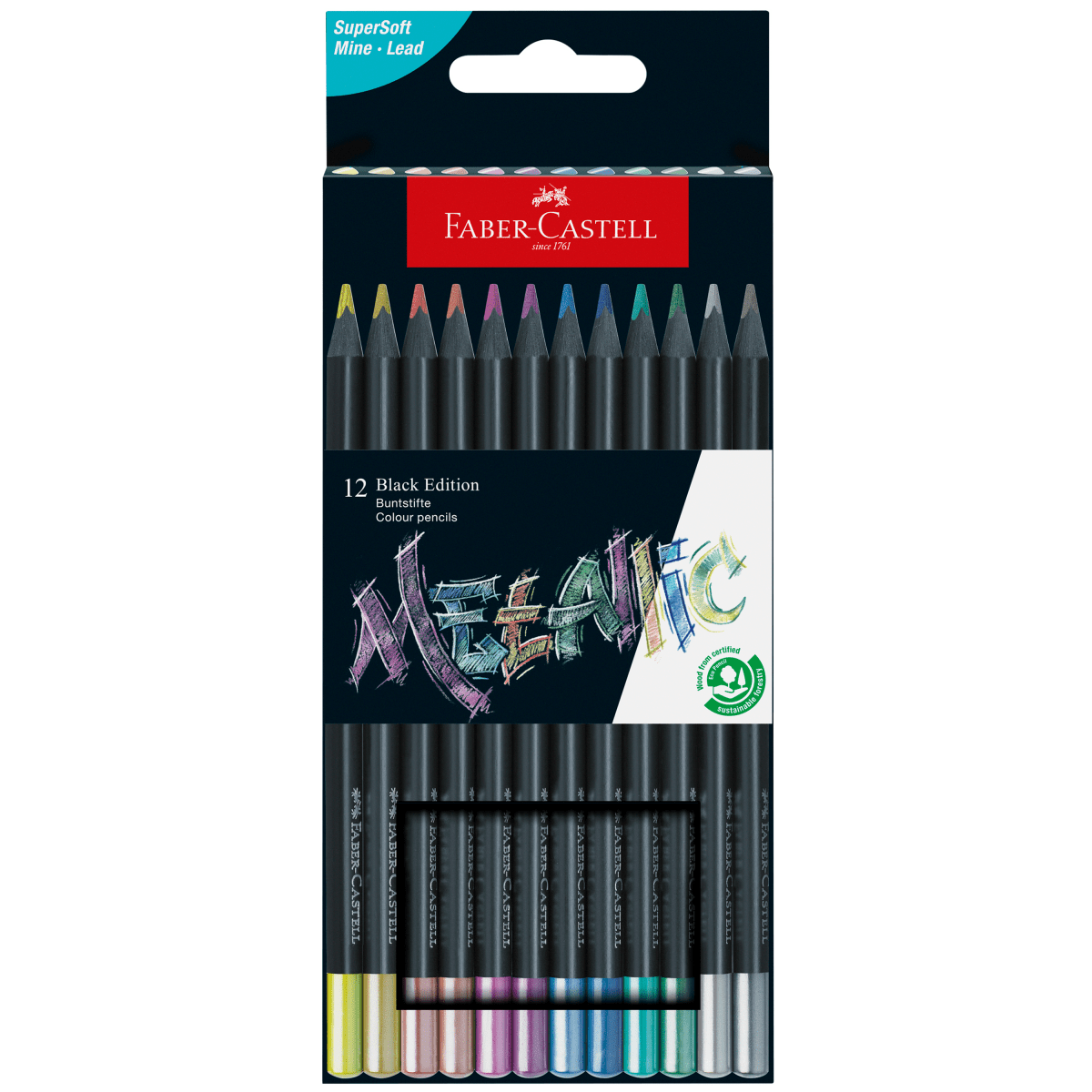 Faber - Castell / Creativity for Kids - Black Edition Metallic Color Pencils 12 Count Set - The Merri Artist - merriartist.com
