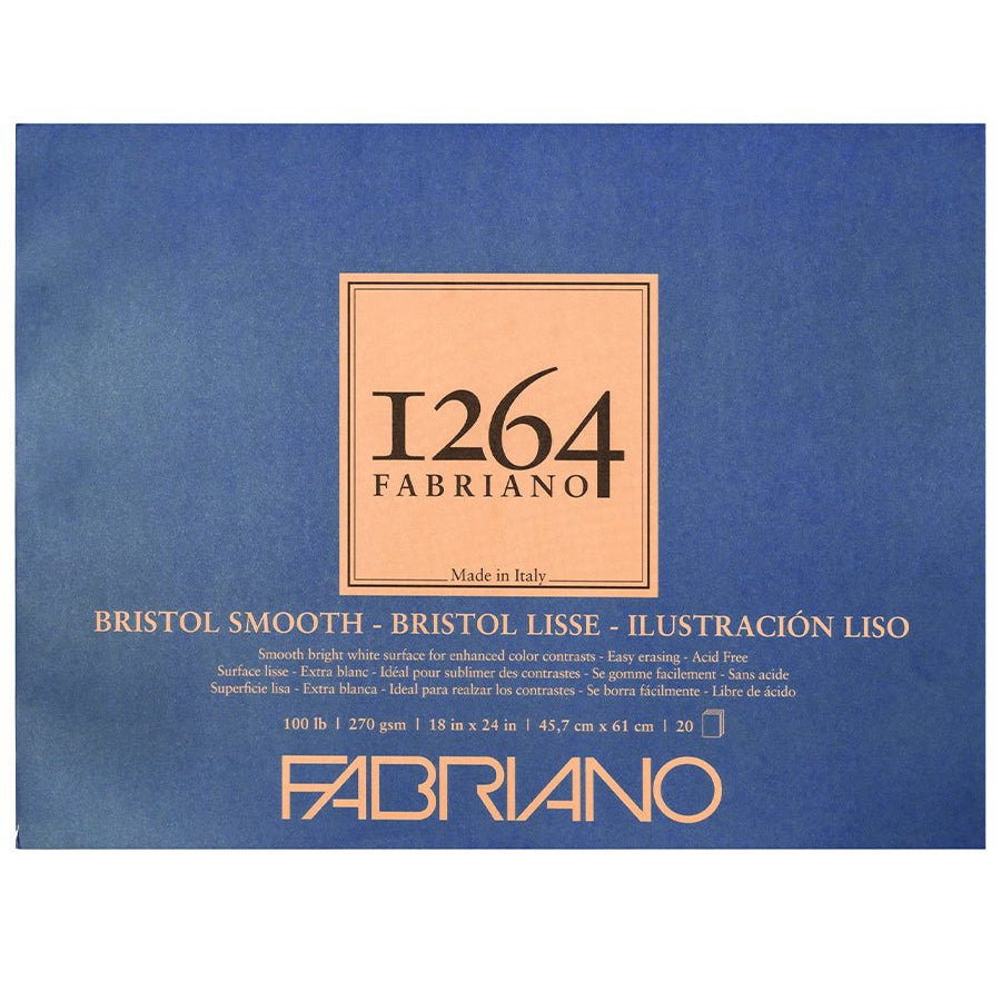 Fabriano 1264 Bristol Smooth Paper - 100 lb (270 gsm) Tape - Bound Pad - 20 Sheets 18X24" - The Merri Artist - merriartist.com