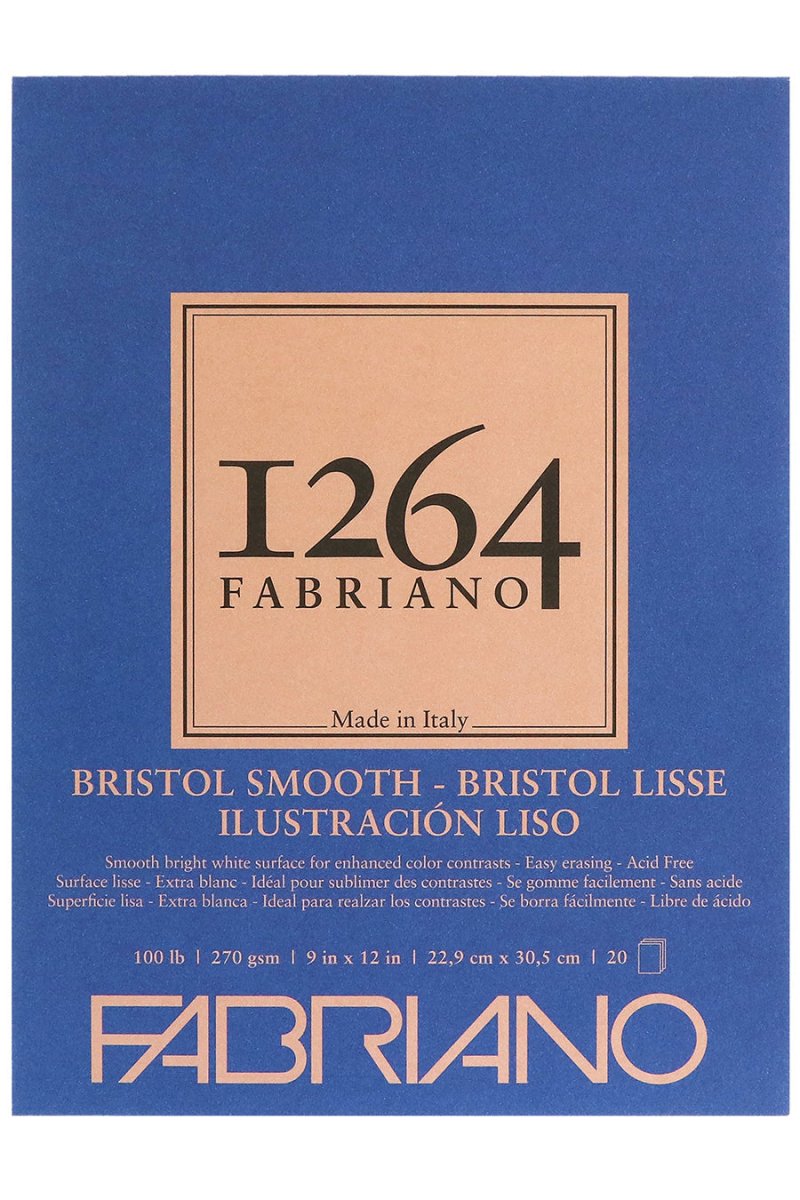 Fabriano 1264 Bristol Smooth Paper - 100 lb (270 gsm) Tape - Bound Pad - 20 Sheets 9X12" - The Merri Artist - merriartist.com