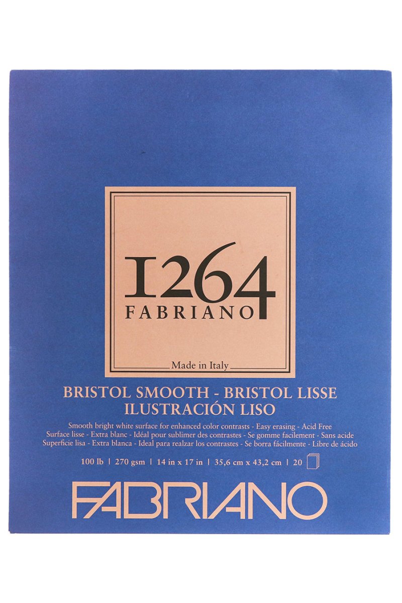 Fabriano 1264 Bristol Vellum Paper - 100 lb (270 gsm) Tape - Bound Pad - 20 Sheets 14X17" - The Merri Artist - merriartist.com