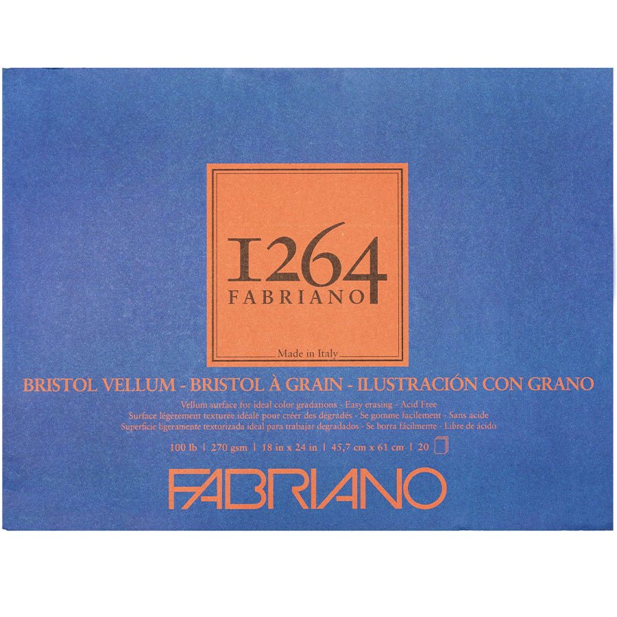 Fabriano 1264 Bristol Vellum Paper - 100 lb (270 gsm) Tape - Bound Pad - 20 Sheets 18X24" - The Merri Artist - merriartist.com