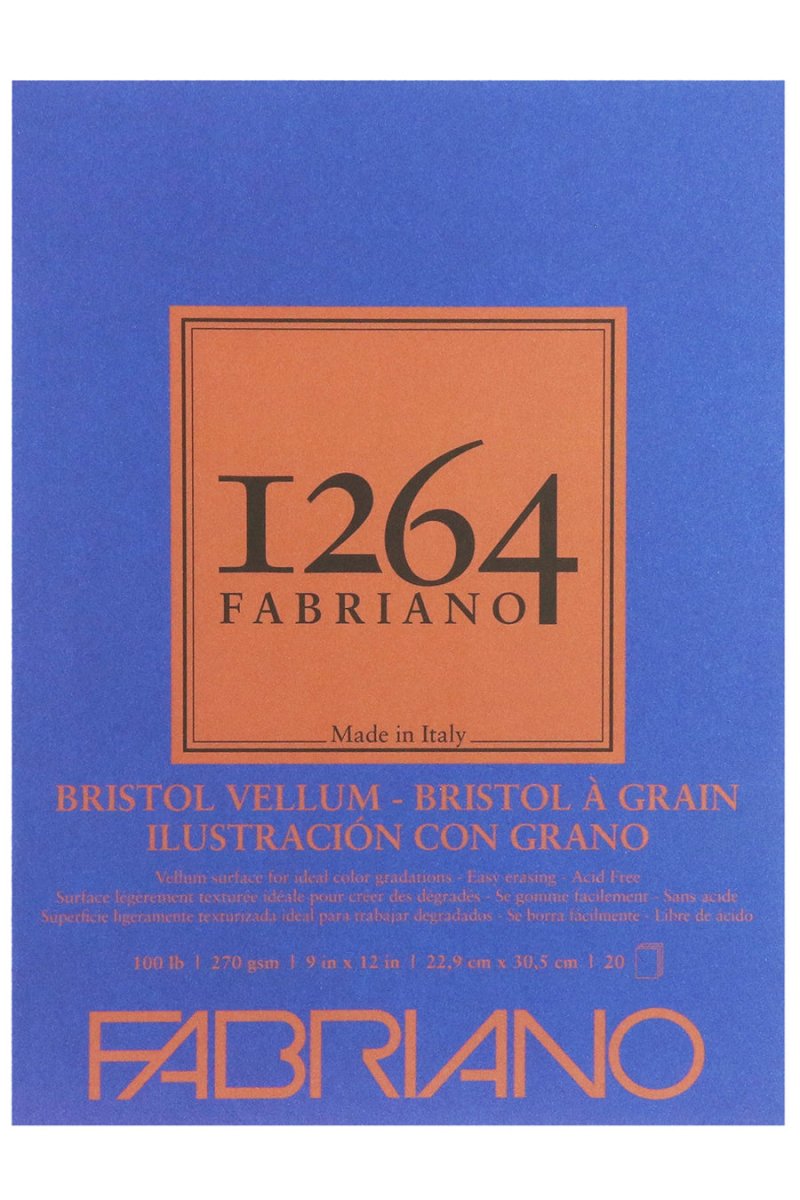 Fabriano 1264 Bristol Vellum Paper - 100 lb (270 gsm) Tape - Bound Pad - 20 Sheets 9X12" - The Merri Artist - merriartist.com