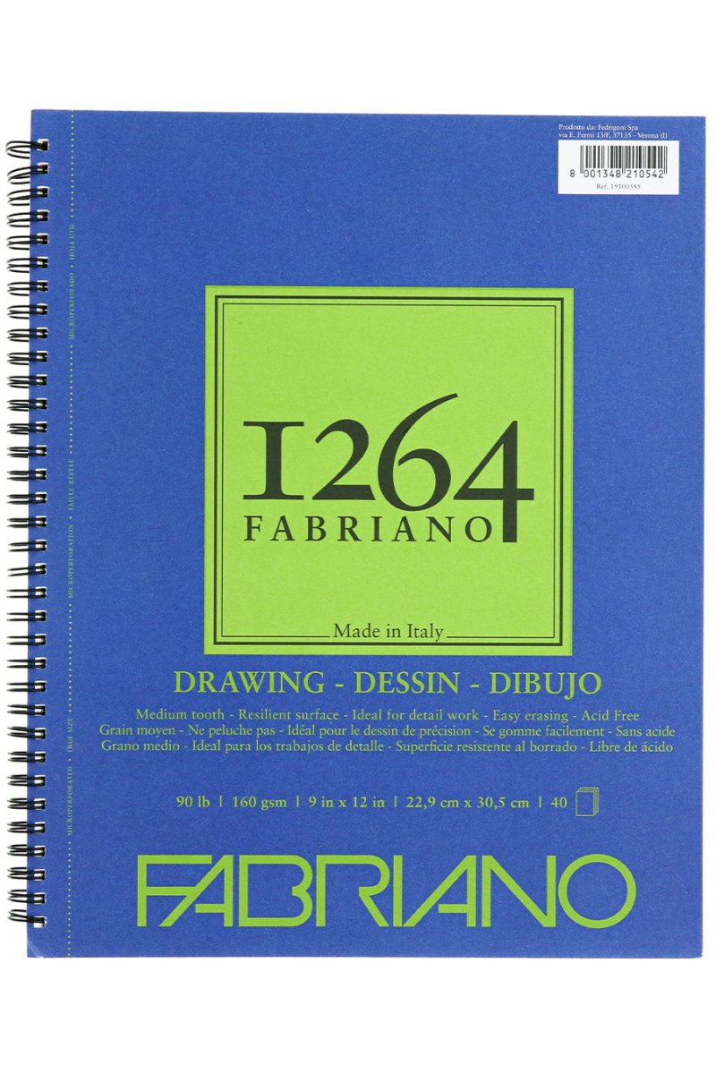 Fabriano 1264 Drawing 90 lb (160 gsm) Wire - Bound Pad - 40 Sheets 9X12" - The Merri Artist - merriartist.com
