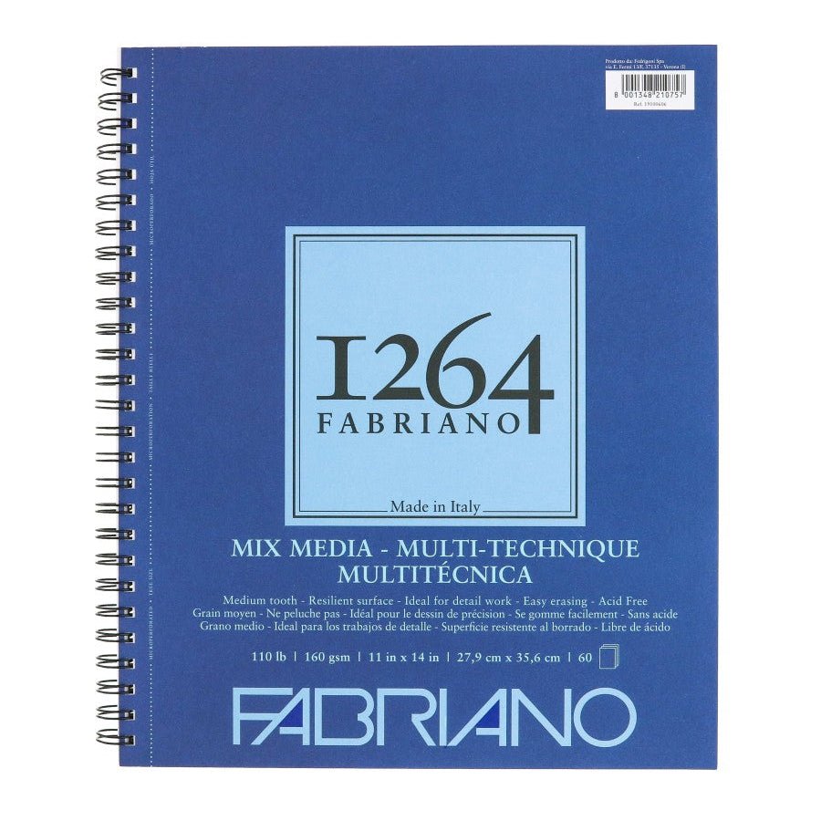 Fabriano 1264 Mix Media 110 lb (160 gsm) Wire - Bound Pad - 60 Sheets 11X14" - The Merri Artist - merriartist.com