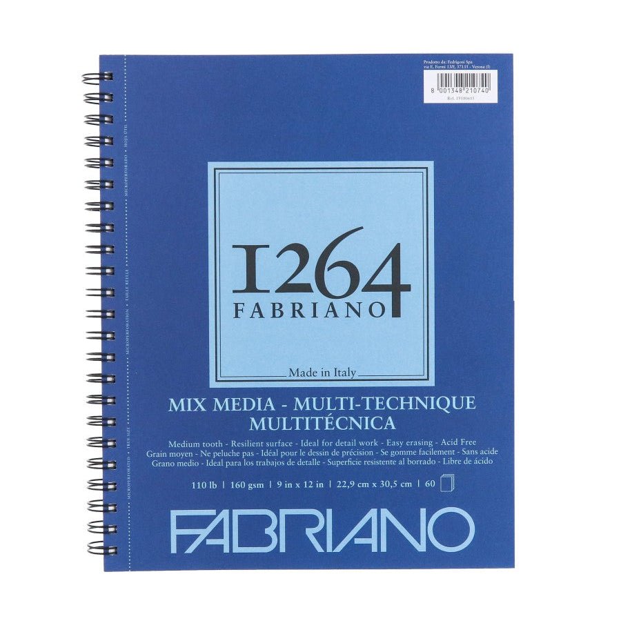Fabriano 1264 Mix Media 110 lb (160 gsm) Wire - Bound Pad - 60 Sheets 9X12" - The Merri Artist - merriartist.com