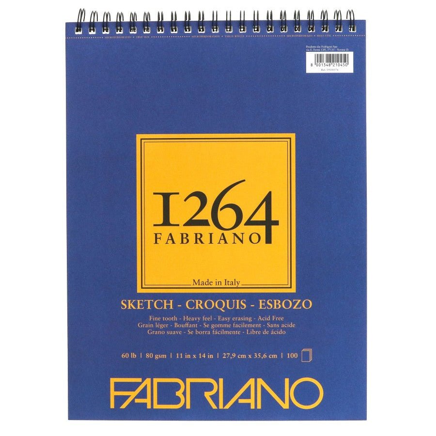 Fabriano 1264 Sketch Paper - 60 lb (80 gsm) Spiral Bound Pad - 100 Sheets 11X14" - The Merri Artist - merriartist.com