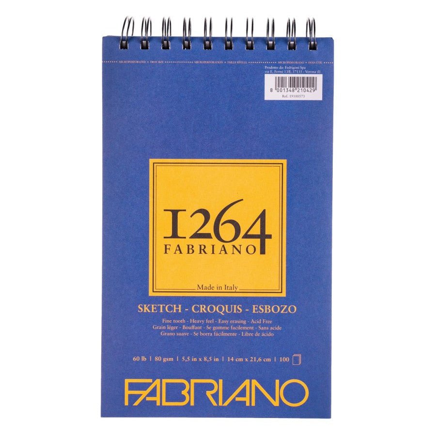 Fabriano 1264 Sketch Paper - 60 lb (80 gsm) Spiral Bound Pad - 100 Sheets 5.5X8.5" - The Merri Artist - merriartist.com