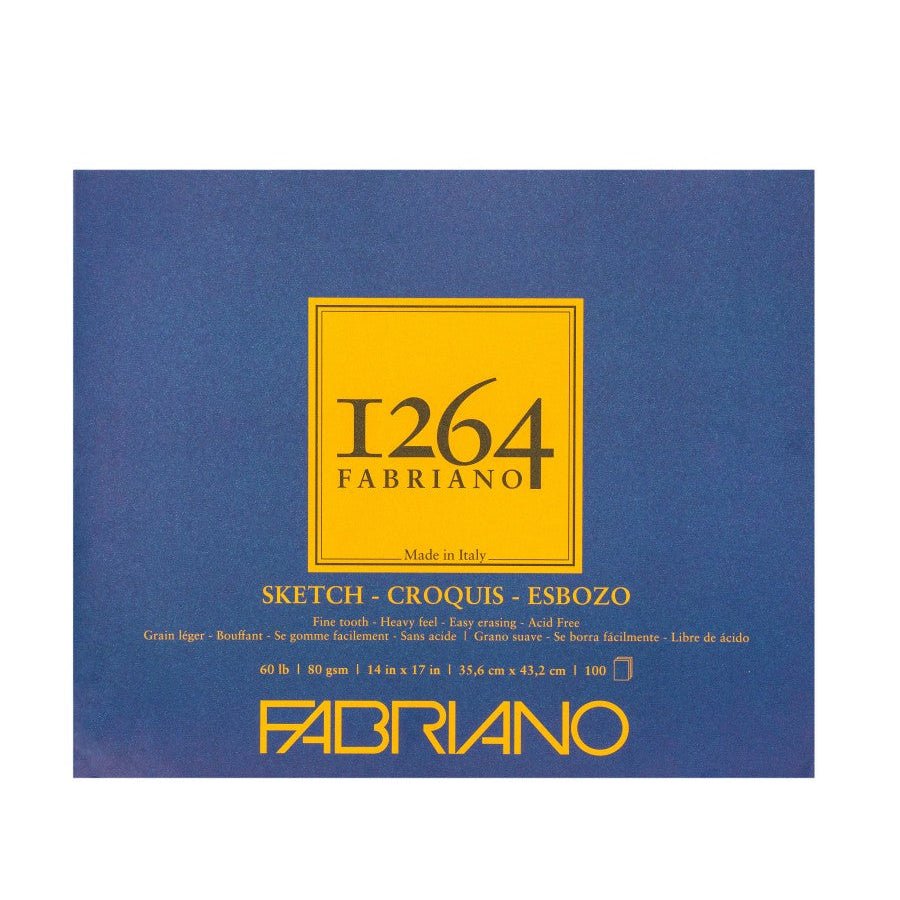 Fabriano 1264 Sketch Paper - 60 lb (80 gsm) Tape Bound Pad - 100 Sheets 14X17" - The Merri Artist - merriartist.com