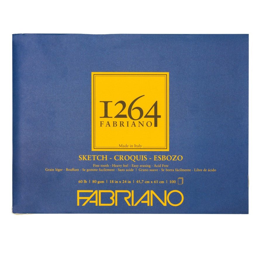Fabriano 1264 Sketch Paper - 60 lb (80 gsm) Tape Bound Pad - 100 Sheets 18X24" - The Merri Artist - merriartist.com