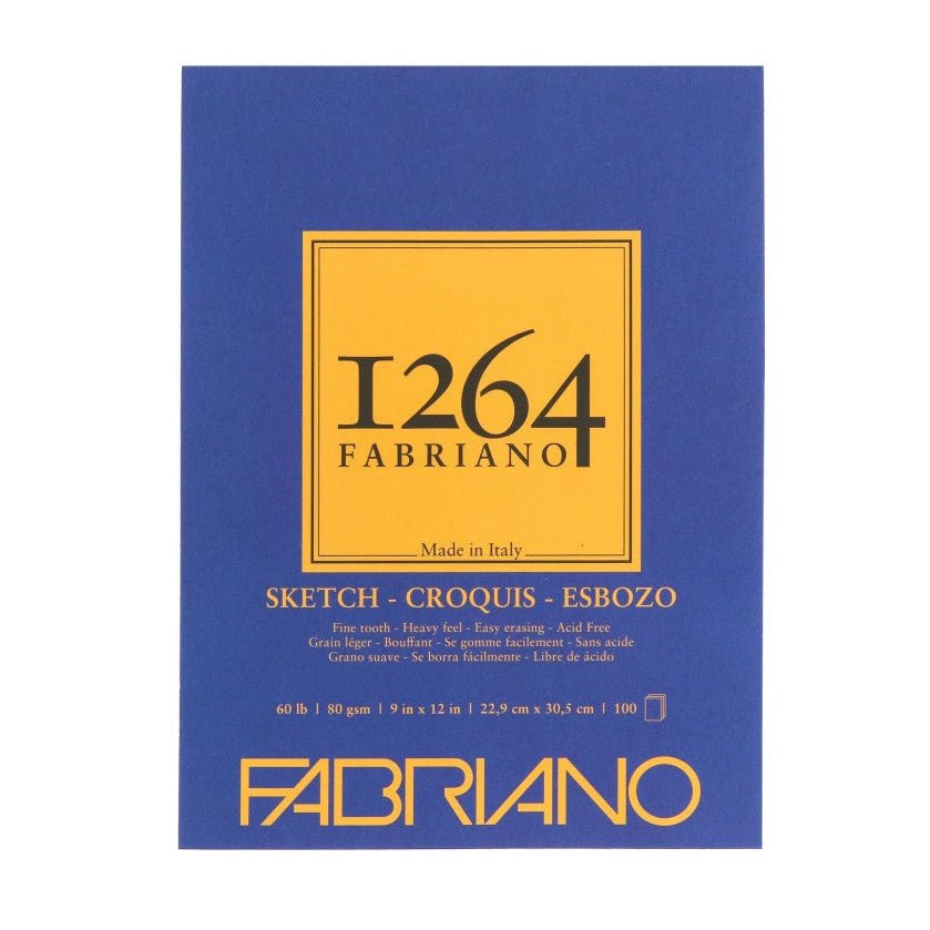 Fabriano 1264 Sketch Paper - 60 lb (80 gsm) Tape Bound Pad - 100 Sheets 9X12" - The Merri Artist - merriartist.com