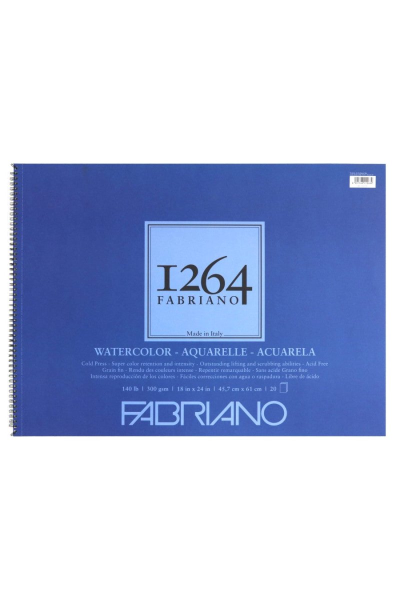 Fabriano 1264 Watercolor 140 lb (300 gsm) Cold Press Spiral - Bound Pad - 20 Sheets 18X24" - The Merri Artist - merriartist.com