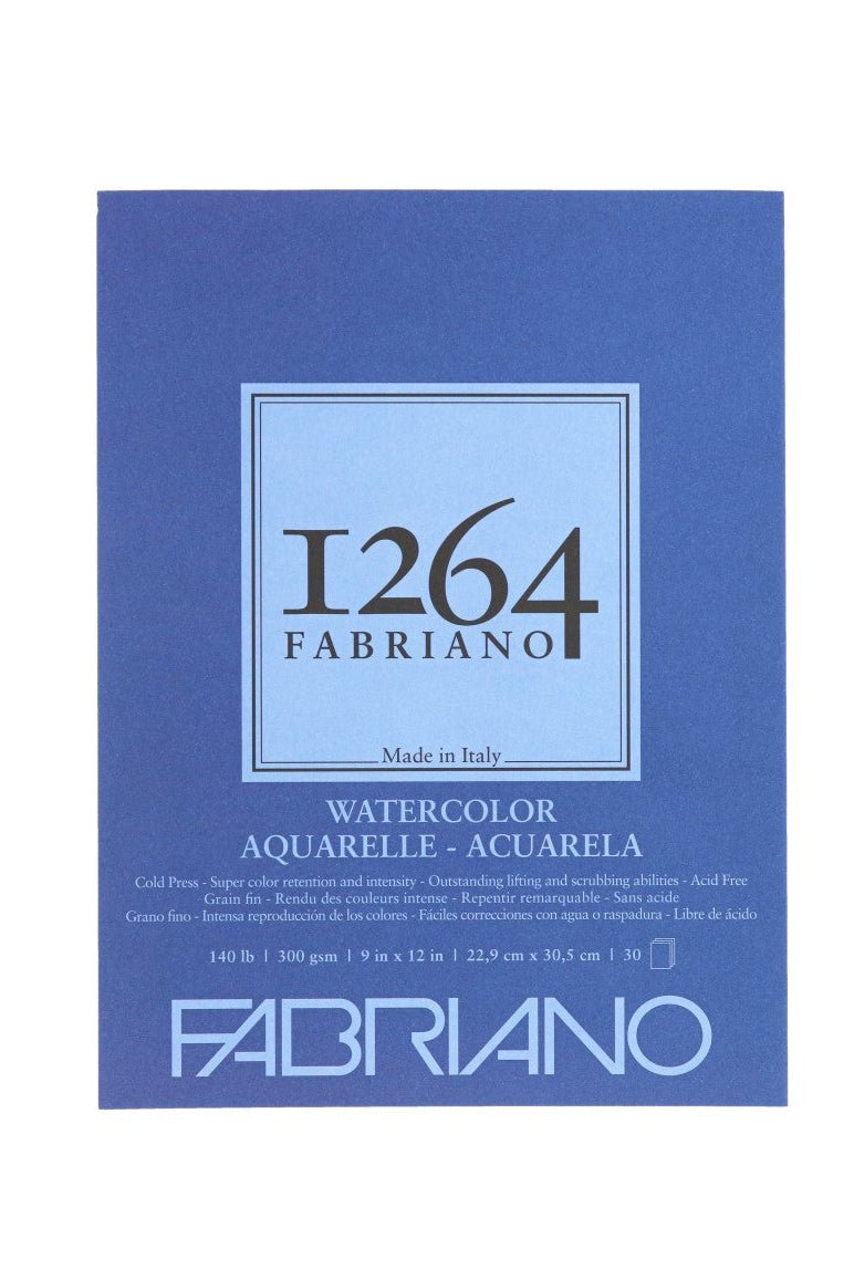 Fabriano 1264 Watercolor 140 lb Cold Press Pad Glue - Bound - 9" x 12" - The Merri Artist - merriartist.com