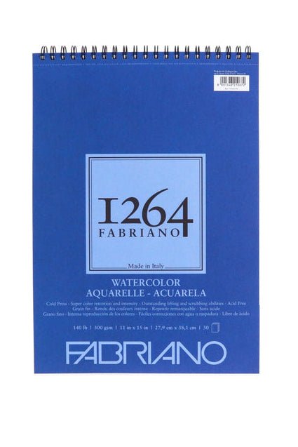 Fabriano 1264 Watercolor 140 lb Cold Press Spiral - Bound Pad - 11" x 15" - The Merri Artist - merriartist.com