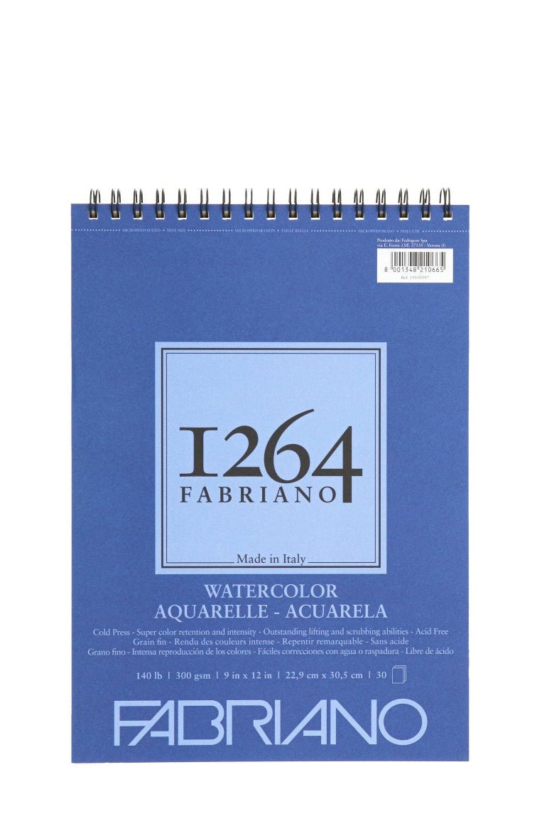 Fabriano 1264 Watercolor 140 lb Cold Press Spiral - Bound Pad - 9" x 12" - The Merri Artist - merriartist.com