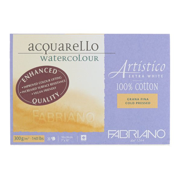 Fabriano Artistico Extra White Watercolor Block - 140 lb. (300 gsm) Cold Press - 25 Sheets - 7" x 10" - The Merri Artist - merriartist.com