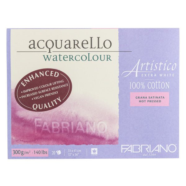 Fabriano Artistico Extra White Watercolor Block - 140 lb. (300 gsm) Hot Press - 25 Sheets - 12" x 16" - The Merri Artist - merriartist.com