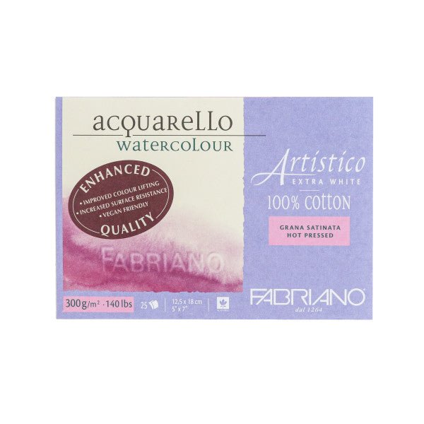 Fabriano Artistico Extra White Watercolor Block - 140 lb. (300 gsm) Hot Press - 25 Sheets - 5" x 7" - The Merri Artist - merriartist.com