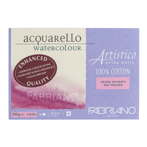 Fabriano Artistico Extra White Watercolor Block - 140 lb. (300 gsm) Hot Press - 25 Sheets - 7" x 10" - The Merri Artist - merriartist.com