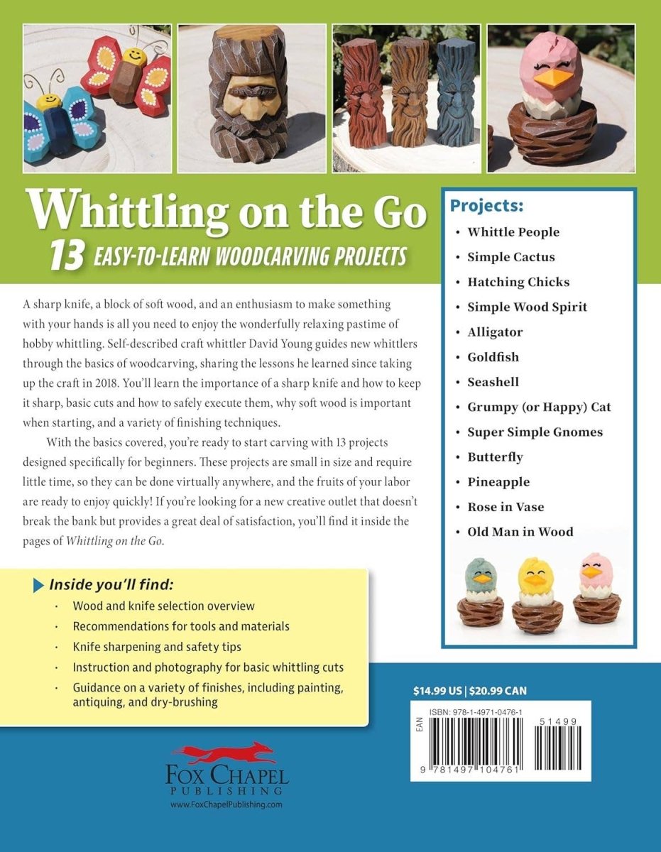 Fox Chapel Publishing - Whittling On the Go - 13 Easy - to - Learn Woodcarving Projects - The Merri Artist - merriartist.com
