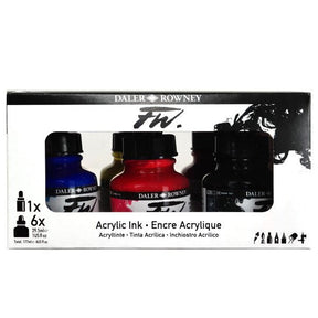 FW Acrylic Artists Ink Primary Colors Set - Six 1 oz Bottles and one FW empty paint marker - The Merri Artist - merriartist.com