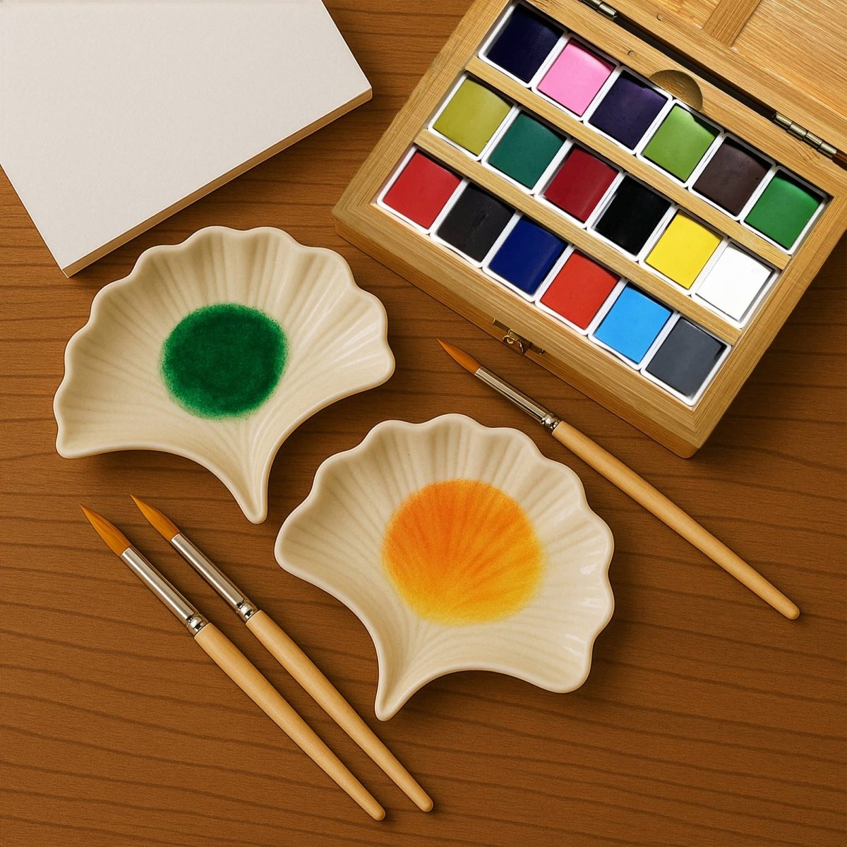 Ginkgo Leaf White Ceramic Paint Palette - The Merri Artist - merriartist.com