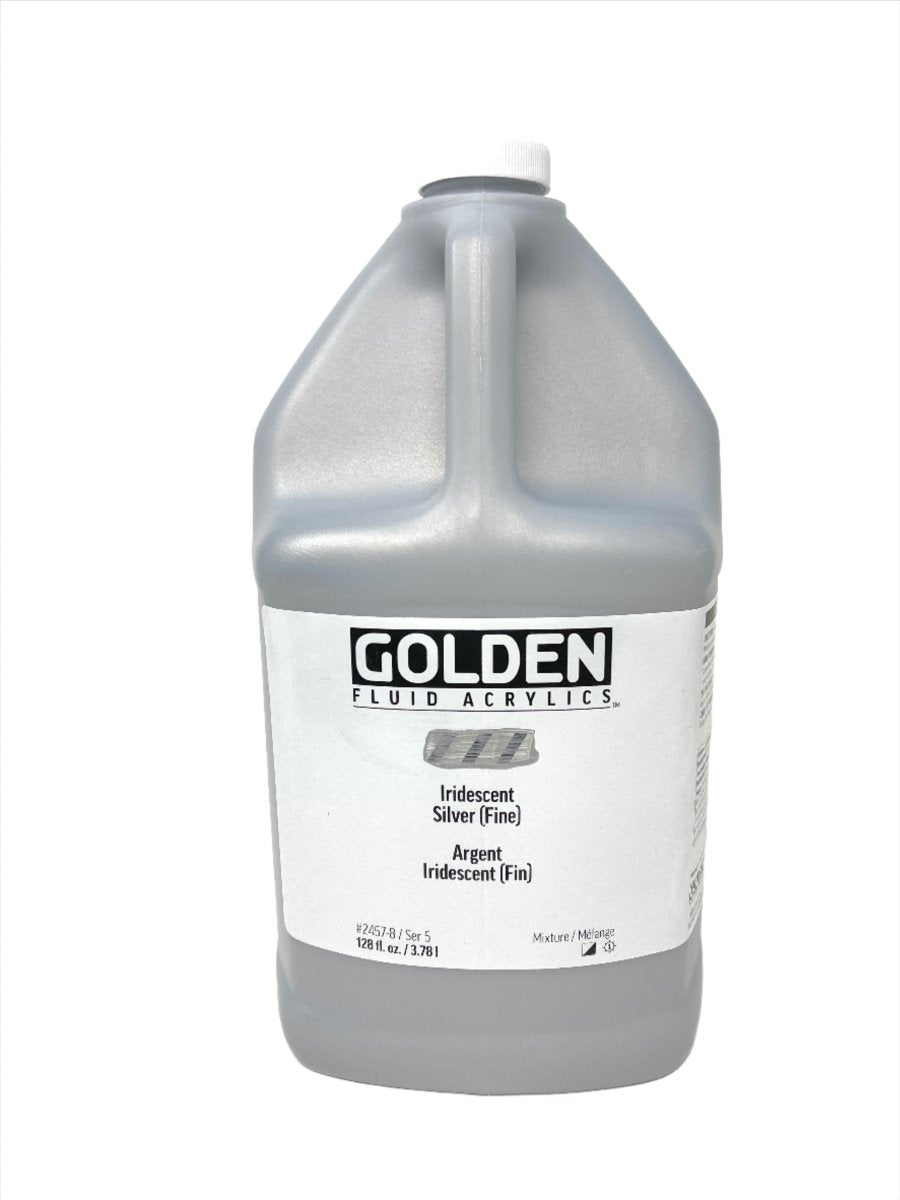 Golden Fluid Acrylic Iridescent Silver (fine) 128 fl. oz. - 1 gallon jug - The Merri Artist - merriartist.com