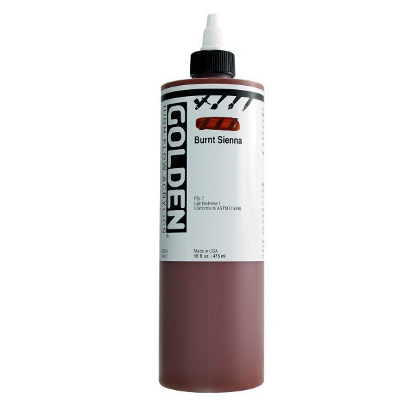 Golden High Flow Acrylic Burnt Sienna 16 oz - The Merri Artist - merriartist.com