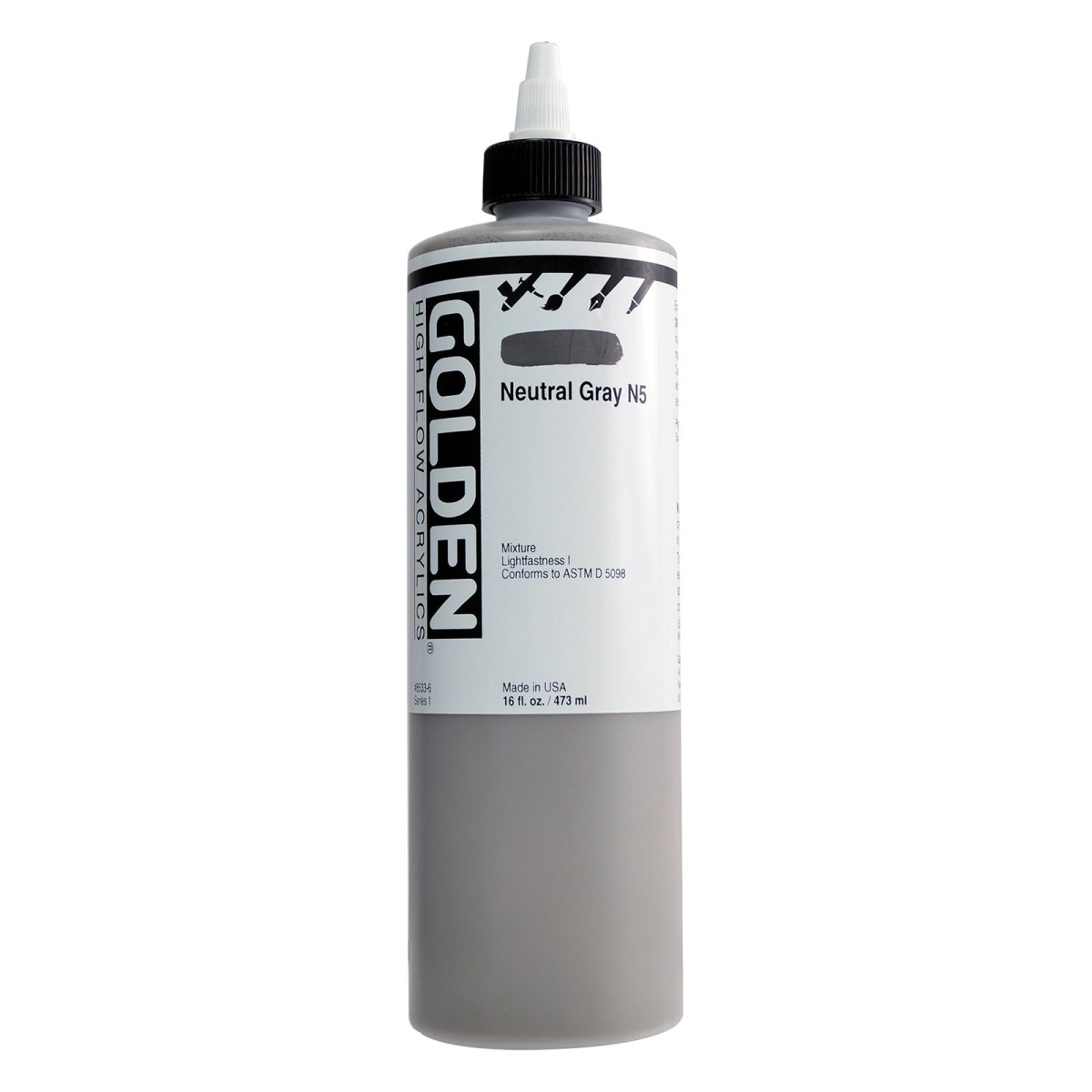 Golden High Flow Acrylic Neutral Gray N5 16 oz - The Merri Artist - merriartist.com