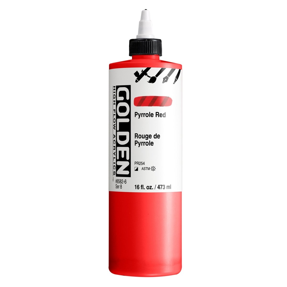 Golden High Flow Acrylic Pyrrole Red 16 oz - The Merri Artist - merriartist.com