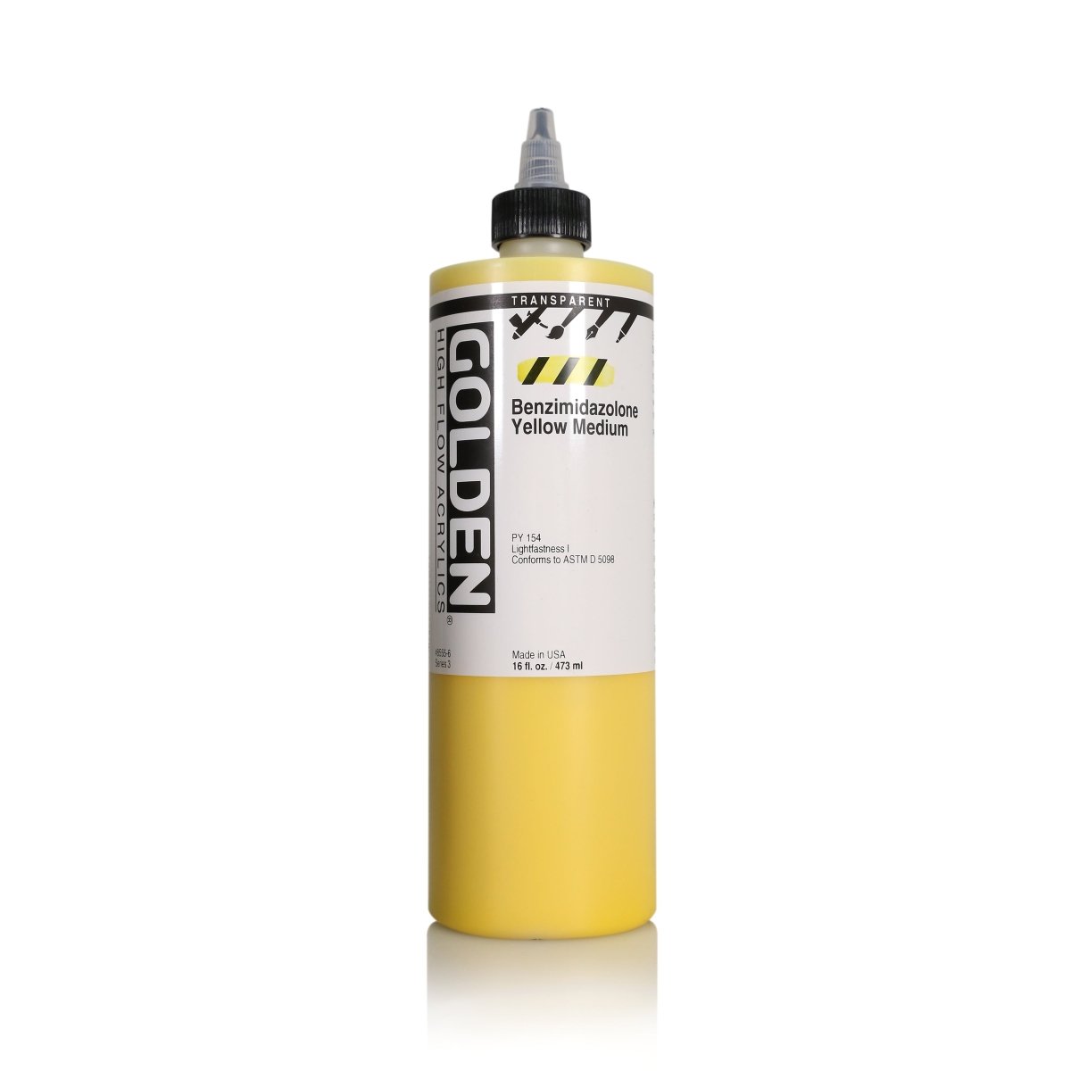 Golden High Flow Acrylic Transparent Benzimidazolone Yellow Medium 16 oz - The Merri Artist - merriartist.com