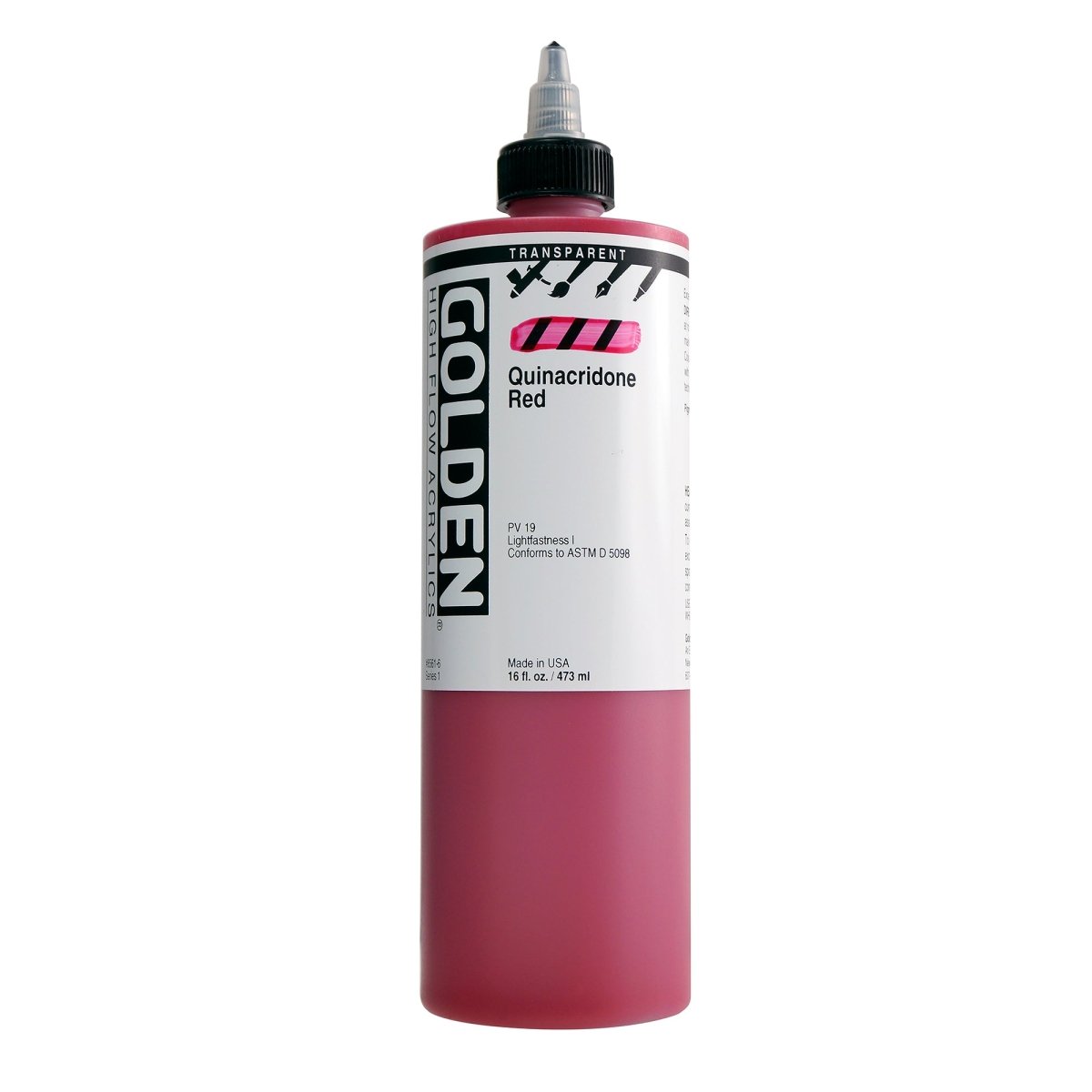 Golden High Flow Acrylic Transparent Quinacridone Red 16 oz - The Merri Artist - merriartist.com