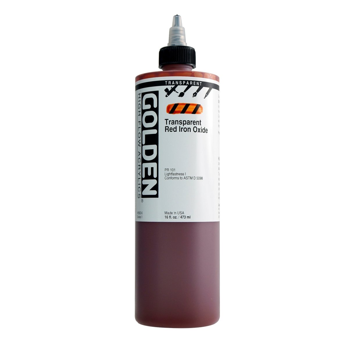 Golden High Flow Acrylic Transparent Red Iron Oxide 16 oz - The Merri Artist - merriartist.com