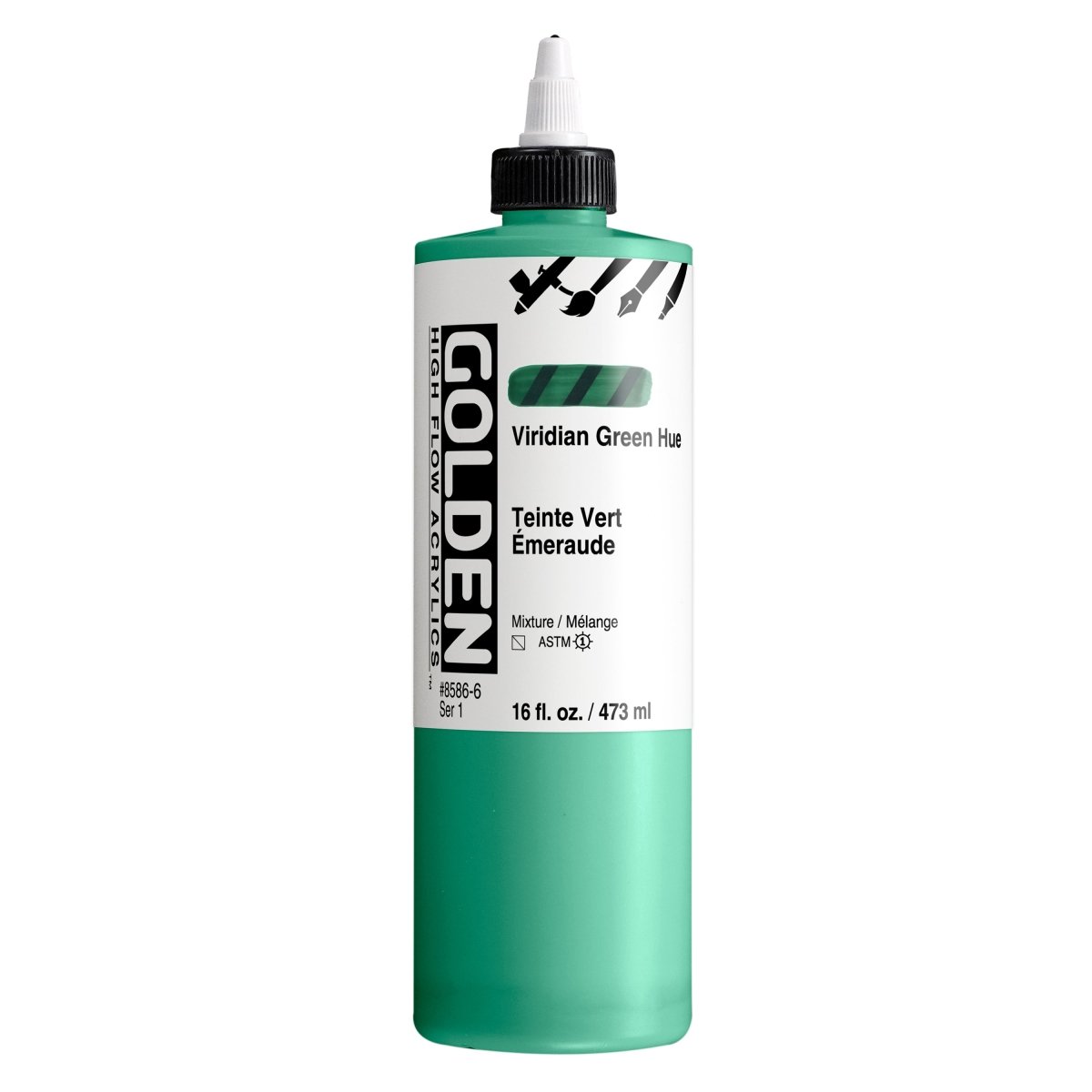 Golden High Flow Acrylic Viridian Green Hue 16 oz - The Merri Artist - merriartist.com