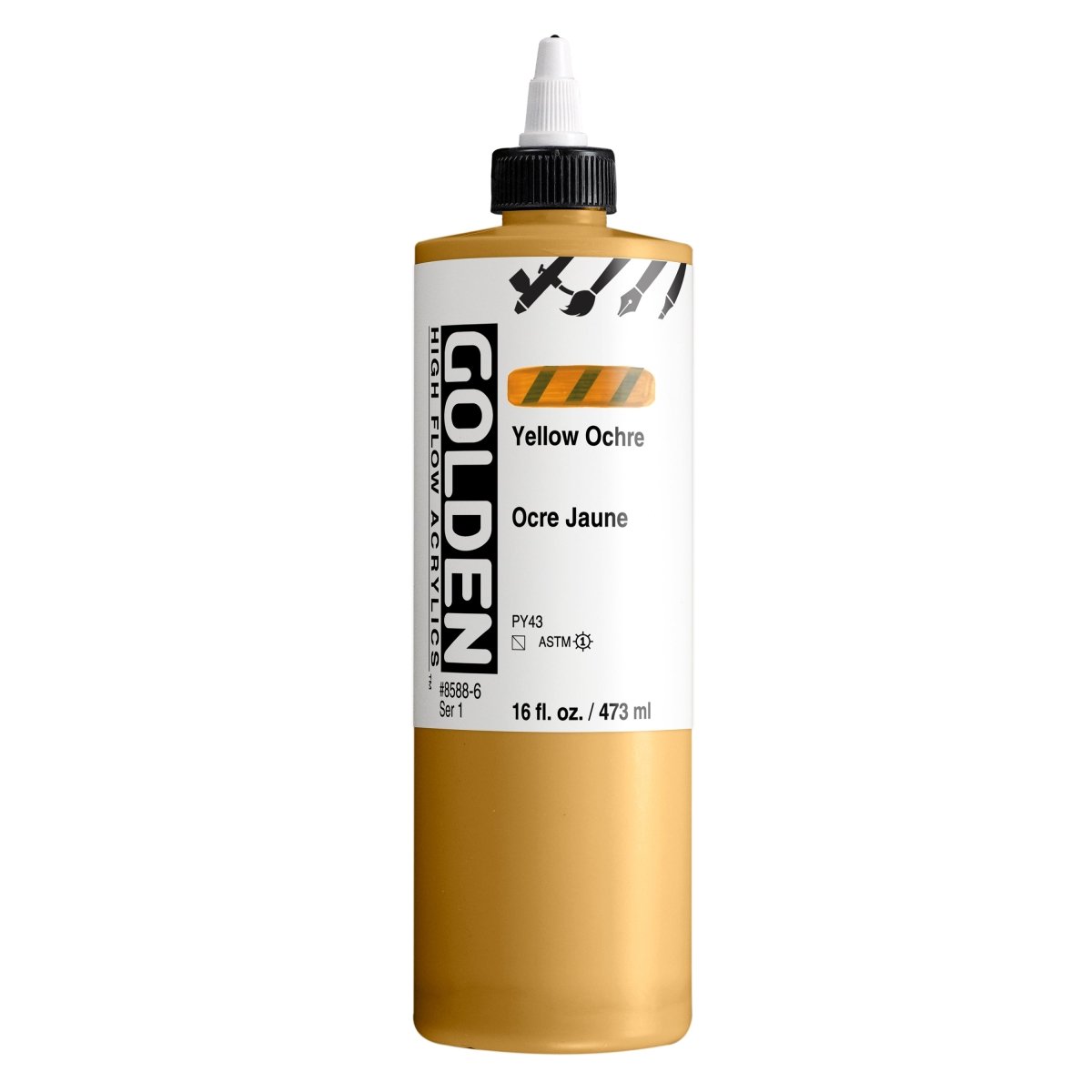 Golden High Flow Acrylic Yellow Ochre 16 oz - The Merri Artist - merriartist.com