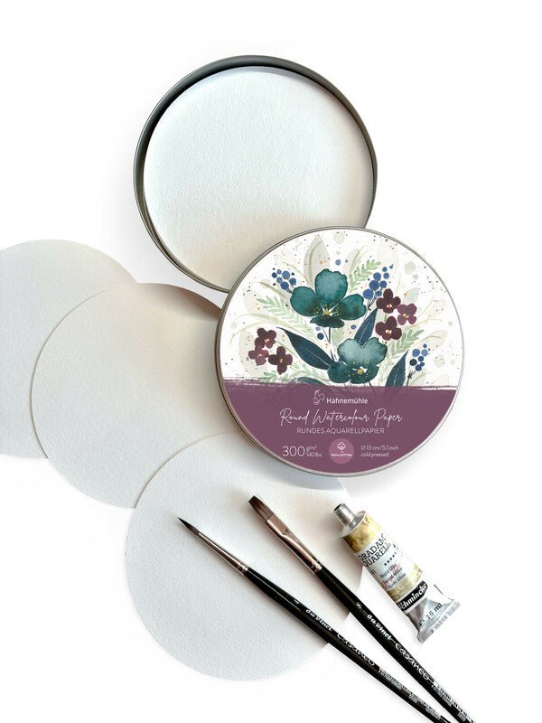 Hahnemuehle Round Watercolor Paper Tin - 100% cotton, 300gsm, 30 sheets - The Merri Artist - merriartist.com