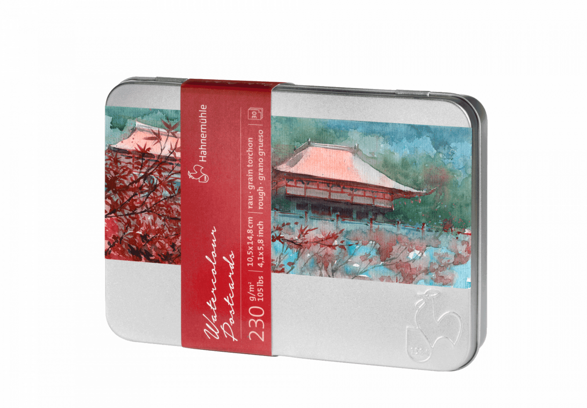 Hahnemuhle Watercolour Postcards in a metal tin 230gsm 4" x 6" Rough 30 sheets - The Merri Artist - merriartist.com
