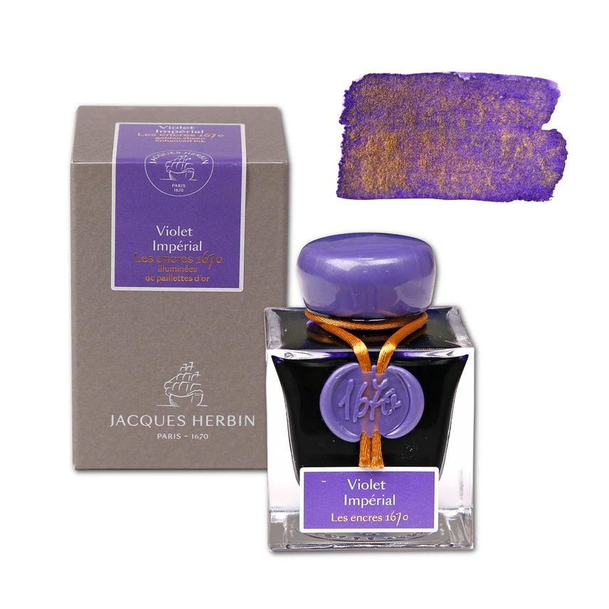 Herbin - 1670 Anniversary Ink with Gold Sheen - Violet Imperial - 50ml Bottle - The Merri Artist - merriartist.com