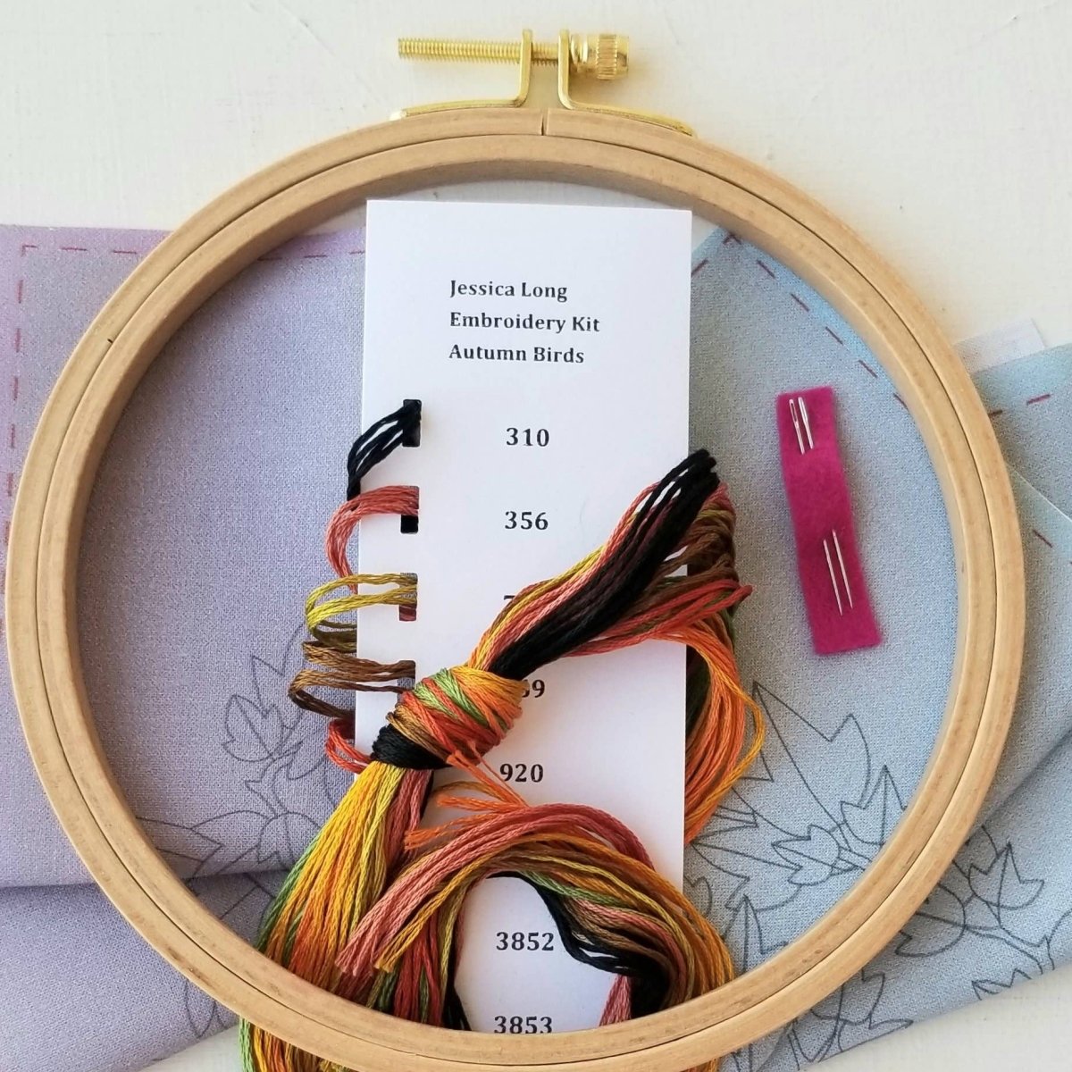 Jessica Long Embroidery - Autumn Birds Embroidery Kit - Grey - blue - The Merri Artist - merriartist.com