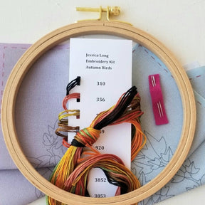 Jessica Long Embroidery - Autumn Birds Embroidery Kit - Grey - blue - The Merri Artist - merriartist.com