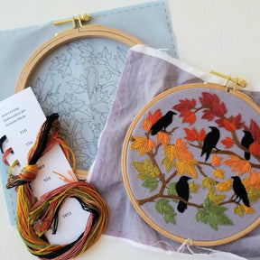 Jessica Long Embroidery - Autumn Birds Embroidery Kit - Grey - blue - The Merri Artist - merriartist.com