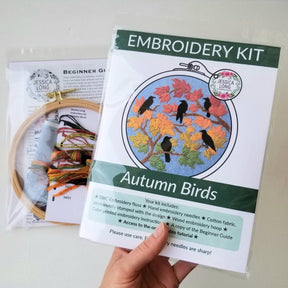 Jessica Long Embroidery - Autumn Birds Embroidery Kit - Grey - blue - The Merri Artist - merriartist.com