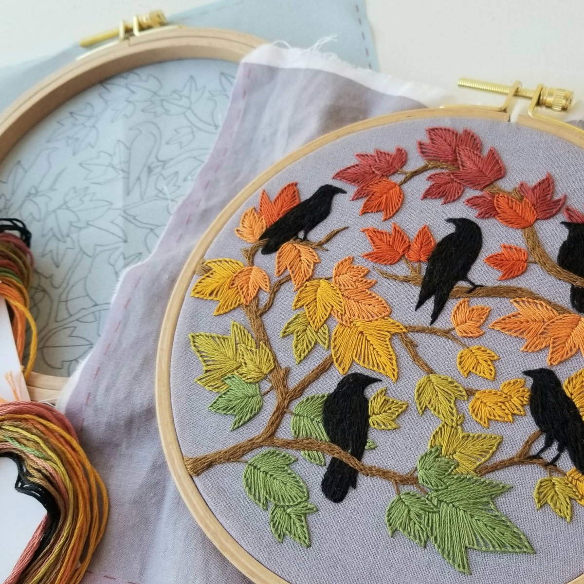 Jessica Long Embroidery - Autumn Birds Embroidery Kit - Grey - blue - The Merri Artist - merriartist.com