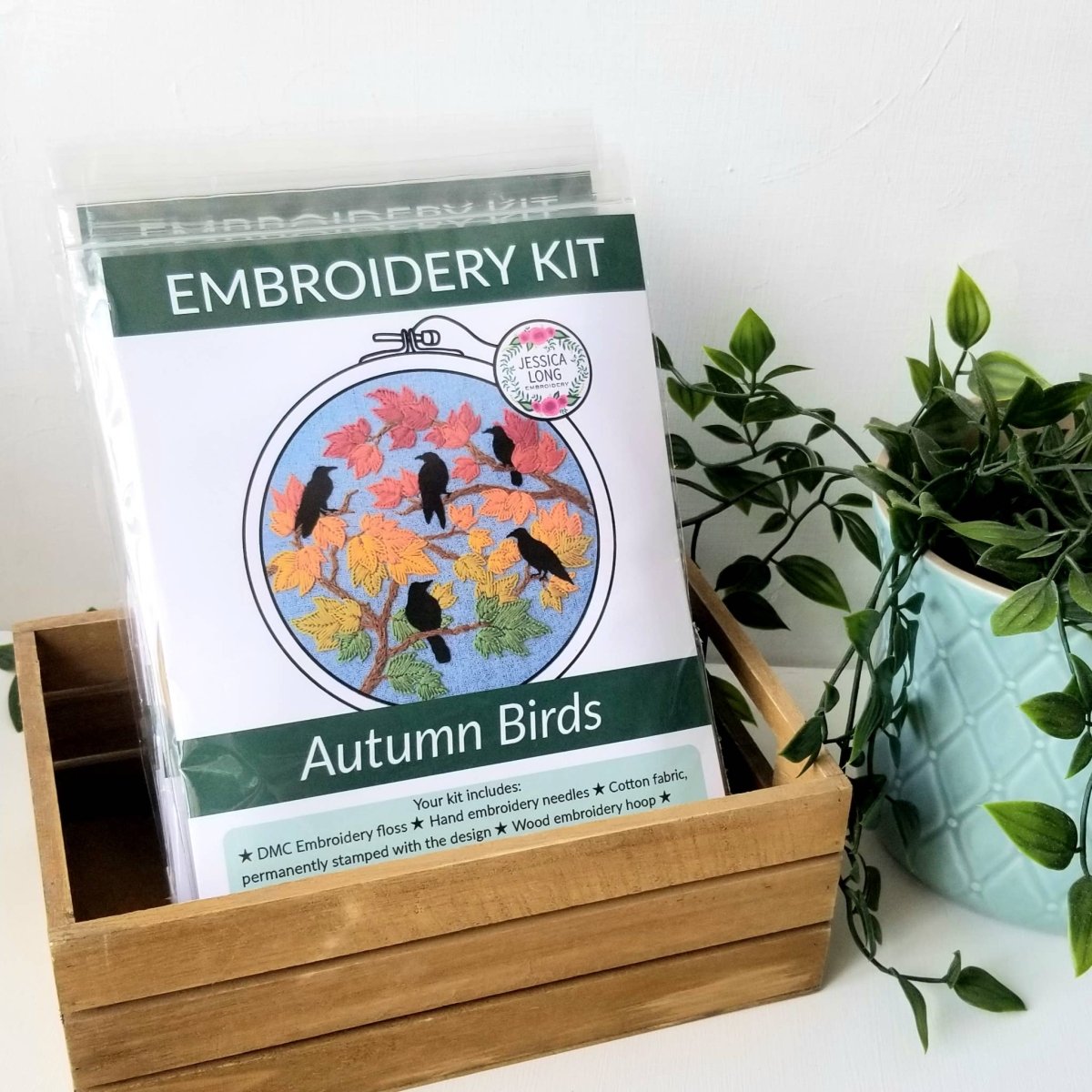 Jessica Long Embroidery - Autumn Birds Embroidery Kit - Grey - blue - The Merri Artist - merriartist.com