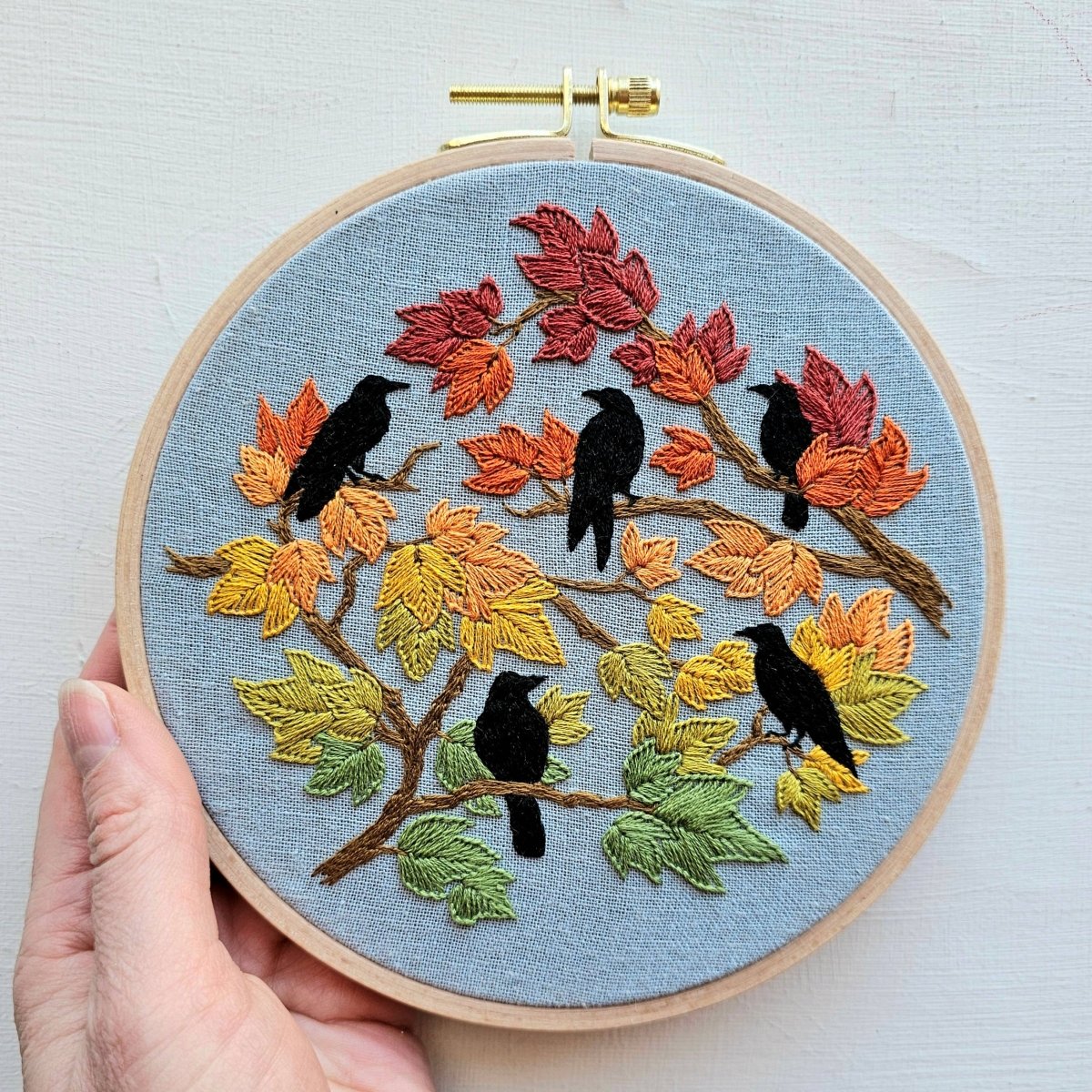 Jessica Long Embroidery - Autumn Birds Embroidery Kit - Grey - blue - The Merri Artist - merriartist.com