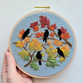 Jessica Long Embroidery - Autumn Birds Embroidery Kit - Grey - blue - The Merri Artist - merriartist.com