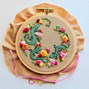 Jessica Long Embroidery - Backyard Geckos hand embroidery kit - The Merri Artist - merriartist.com