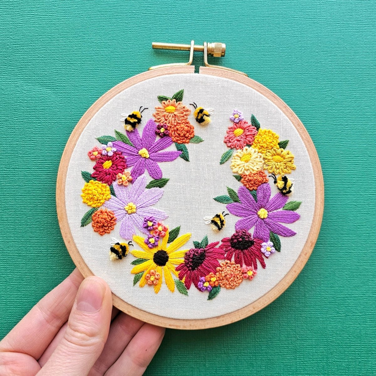 Jessica Long Embroidery - Bumblebee Bouquet Embroidery Kit - The Merri Artist - merriartist.com