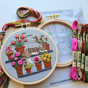 Jessica Long Embroidery - Catnap with Flowers Embroidery Kit - The Merri Artist - merriartist.com