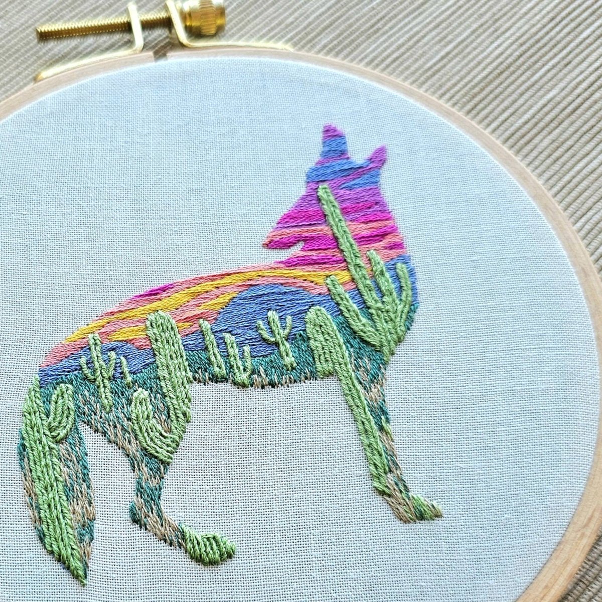 Jessica Long Embroidery - Desert Coyote Embroidery Kit - The Merri Artist - merriartist.com